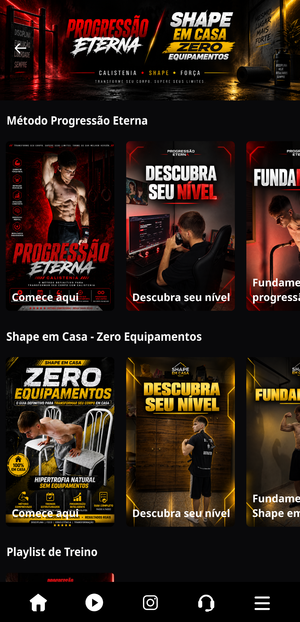 Área de membros com acesso ao Progressão Eterna e ao Shape em Casa.