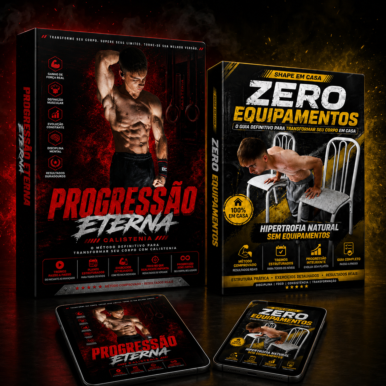 Capas do Progressão Eterna e do bônus Shape em Casa — Zero Equipamentos.